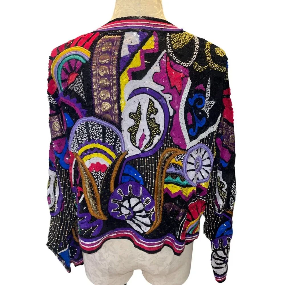 Judith Ann Creations Vintage Womens Beaded Cropped Jacket Size Large Multicolor - Picture 6 of 16
